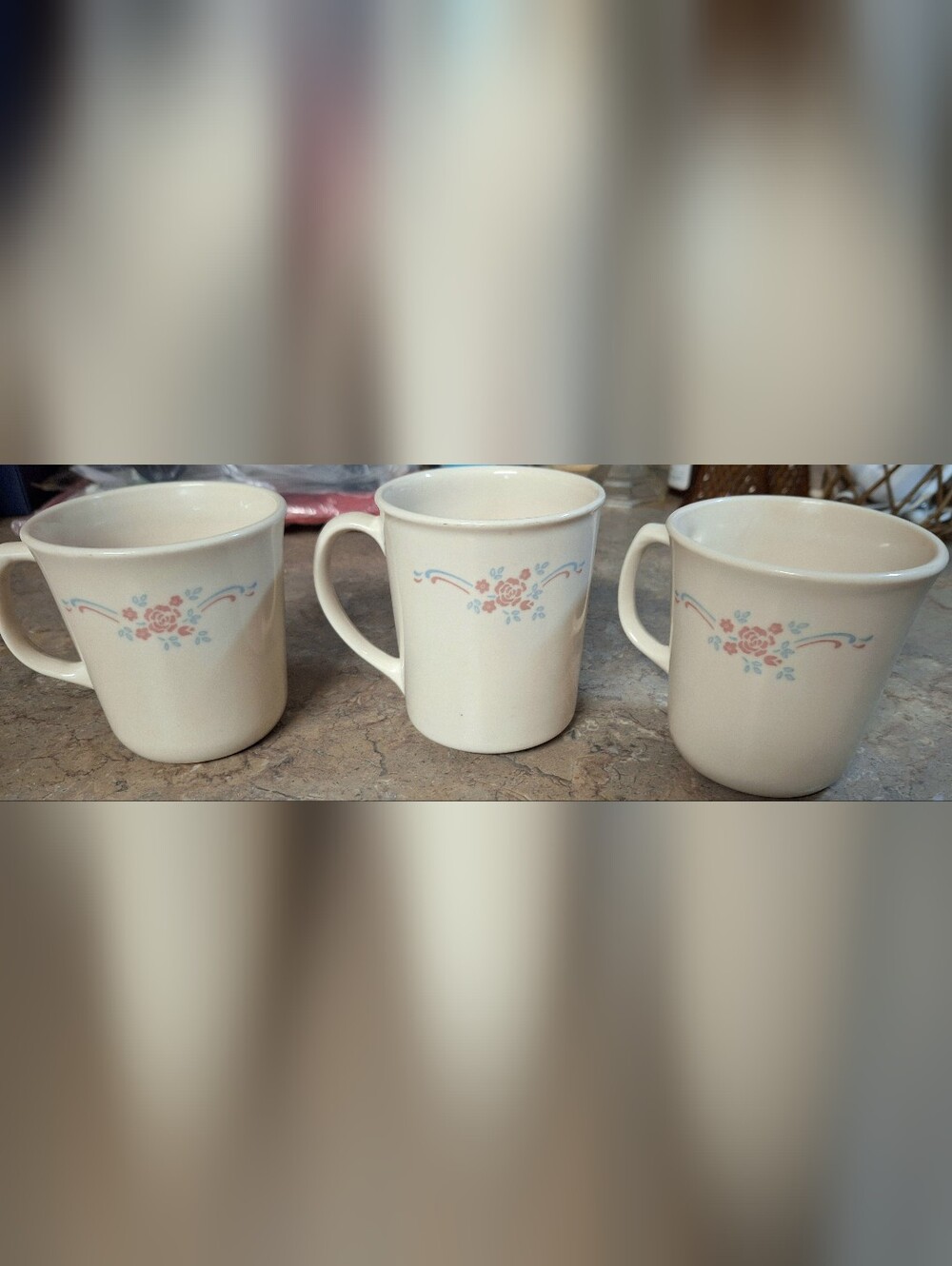 Classic Floral Ceramic Coffee Mug - Cream with Pink & Blue Floral Accent